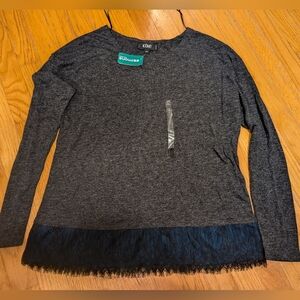 Long sleeved lace trim fooler top size large Icōne